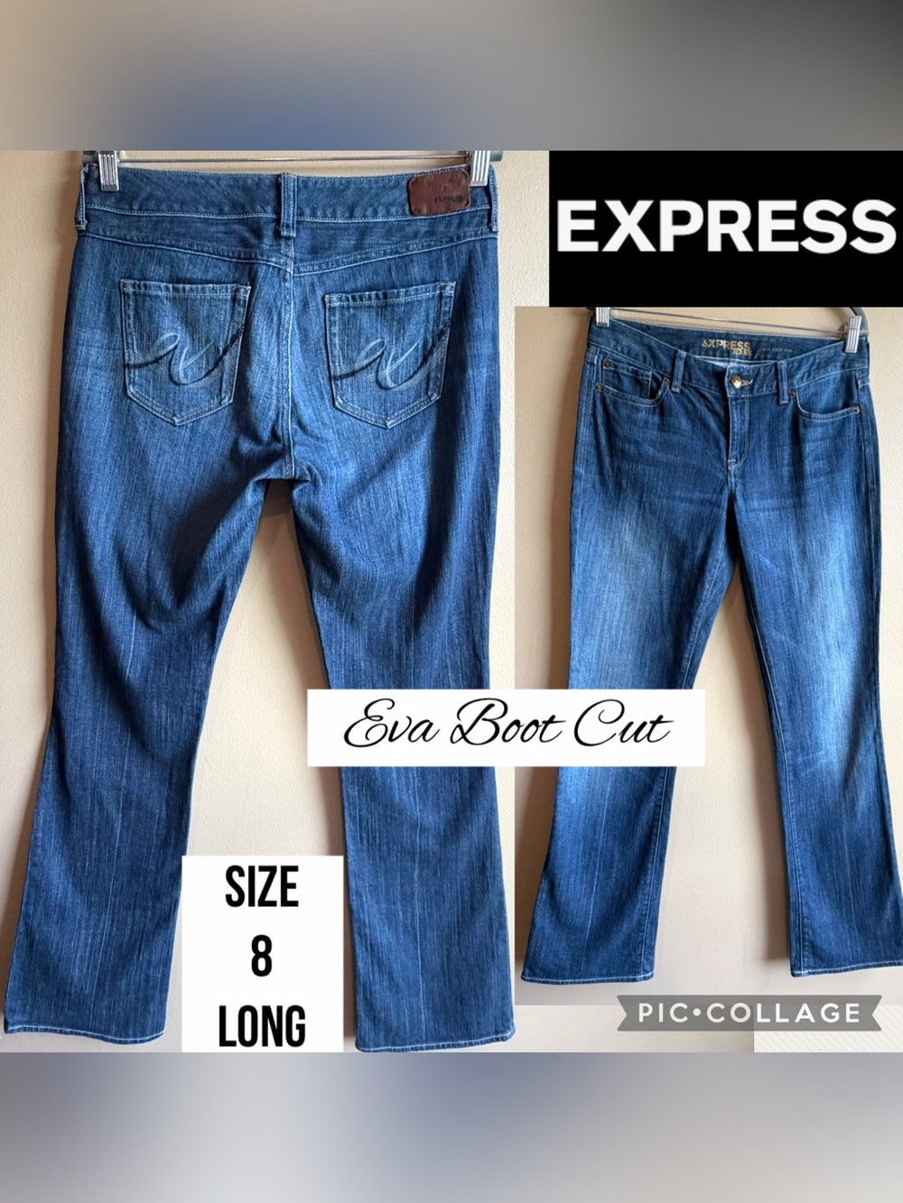 Express Womens Jeans 2009 Eva Boot Cut 34” Inseam Embroidered Pockets 8 LONG